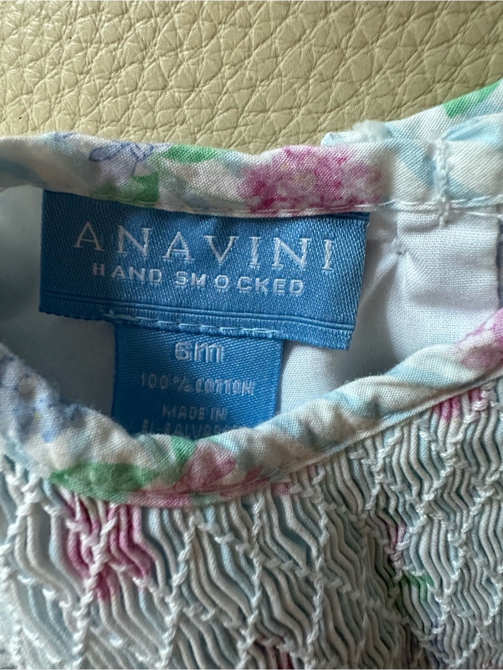 Anavini White Floral Smocked Baby One-Piece Bodysuit